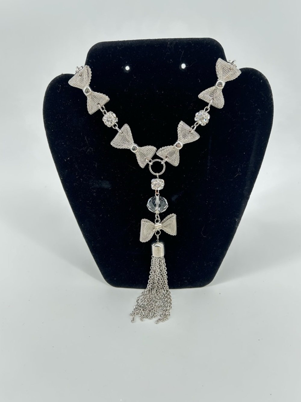 Elegant Silver Bow Tassel Pendant Necklace  Women’s Jewelry Cottagecore